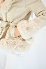 Load image into Gallery viewer, ICON FAUX LEATHER FUR TRIM JACKET - CREAM