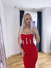 Load image into Gallery viewer, CAROLINE DIAMONATE MIDI STRAPLESS DRESS