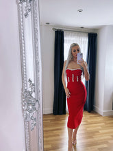 Load image into Gallery viewer, CAROLINE DIAMONATE MIDI STRAPLESS DRESS
